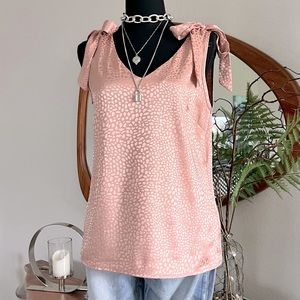 CLOSET CLOSEOUT SALE!! NWOT - LUNE Dalmatian Jacquard Tie Shoulder Satin Blouse